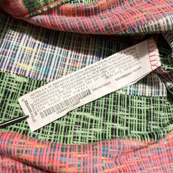 Zara Striped Green Pink Runched Knit Mini Dress Size Small - Picture 10 of 16